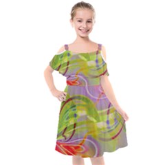 Infinity Painting Green Kids  Cut Out Shoulders Chiffon Dress by DinkovaArt