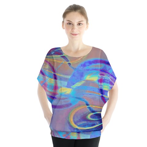 Infinity Painting Blue Batwing Chiffon Blouse by DinkovaArt