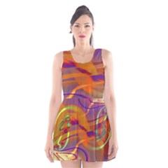 Infinity Painting Orange Scoop Neck Skater Dress