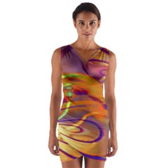 Infinity Painting Orange Wrap Front Bodycon Dress by DinkovaArt