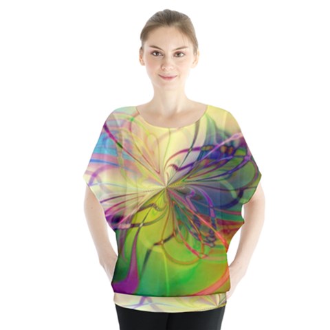  Rainbow Painting Patterns 1 Batwing Chiffon Blouse by DinkovaArt