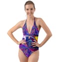 Rainbow Painting Pattern 2 Halter Cut-Out One Piece Swimsuit View1