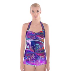 Rainbow Painting Pattern 2 Boyleg Halter Swimsuit  by DinkovaArt