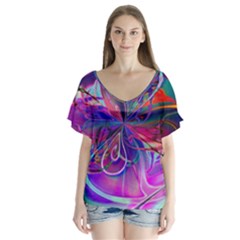 Rainbow Painting Pattern 2 V-neck Flutter Sleeve Top by DinkovaArt