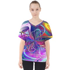 Rainbow Painting Pattern 2 V-neck Dolman Drape Top by DinkovaArt