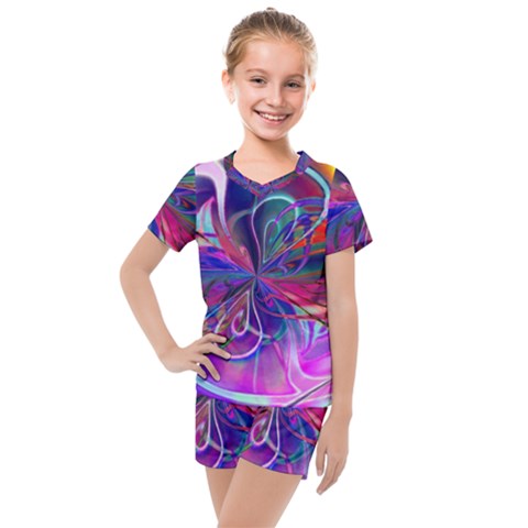 Rainbow Painting Pattern 2 Kids  Mesh Tee And Shorts Set by DinkovaArt