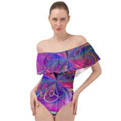 Rainbow Painting Pattern 2 Off Shoulder Velour Bodysuit 