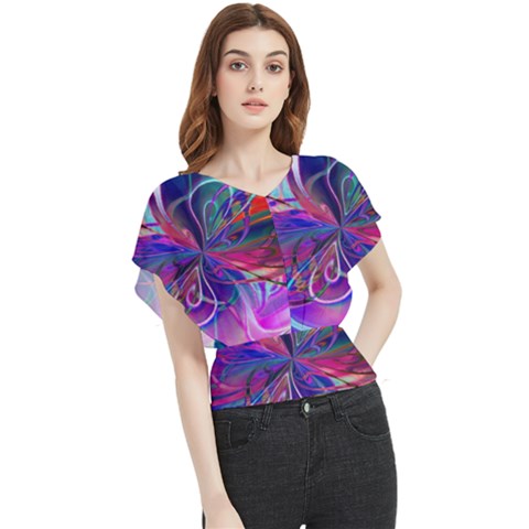 Rainbow Painting Pattern 2 Butterfly Chiffon Blouse by DinkovaArt