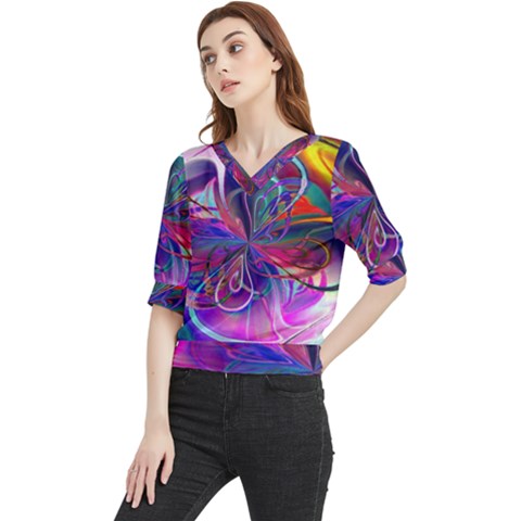 Rainbow Painting Pattern 2 Quarter Sleeve Blouse by DinkovaArt