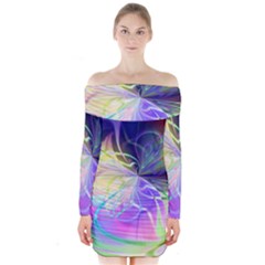 Rainbow Painting Patterns 3 Long Sleeve Off Shoulder Dress by DinkovaArt