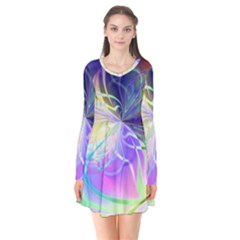 Rainbow Painting Patterns 3 Long Sleeve V-neck Flare Dress by DinkovaArt