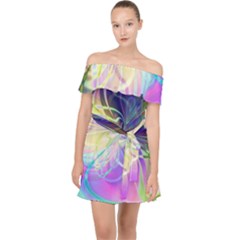 Rainbow Painting Patterns 3 Off Shoulder Chiffon Dress by DinkovaArt