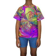 Rainbow Painting Pattern 4 Kids  Short Sleeve Swimwear by DinkovaArt