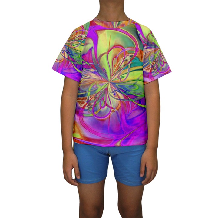 Rainbow Painting Pattern 4 Kids  Short Sleeve Swimwear