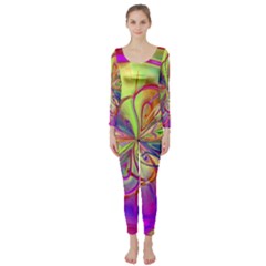 Rainbow Painting Pattern 4 Long Sleeve Catsuit by DinkovaArt