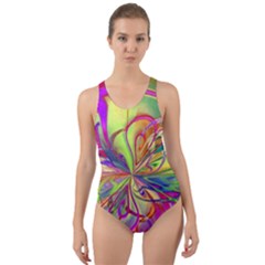 Rainbow Painting Pattern 4 Cut-out Back One Piece Swimsuit by DinkovaArt