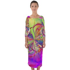 Rainbow Painting Pattern 4 Quarter Sleeve Midi Bodycon Dress by DinkovaArt