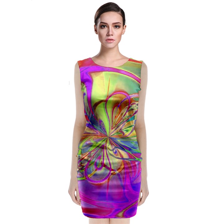 Rainbow Painting Pattern 4 Sleeveless Velvet Midi Dress