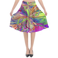 Rainbow Painting Pattern 4 Flared Midi Skirt by DinkovaArt