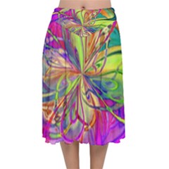 Rainbow Painting Pattern 4 Velvet Flared Midi Skirt by DinkovaArt