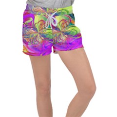 Rainbow Painting Pattern 4 Velour Lounge Shorts by DinkovaArt