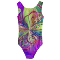 Rainbow Painting Pattern 4 Kids  Cut-out Back One Piece Swimsuit by DinkovaArt