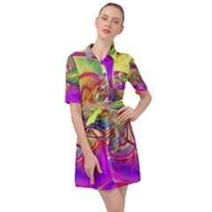 Rainbow Painting Pattern 4 Belted Shirt Dress by DinkovaArt