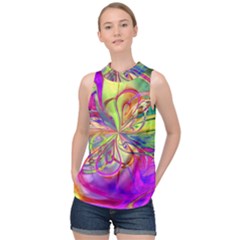 Rainbow Painting Pattern 4 High Neck Satin Top by DinkovaArt