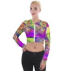 Rainbow Painting Pattern 4 Long Sleeve Cropped Velvet Jacket by DinkovaArt