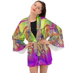 Rainbow Painting Pattern 4 Long Sleeve Kimono by DinkovaArt