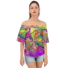 Rainbow Painting Pattern 4 Off Shoulder Short Sleeve Top by DinkovaArt