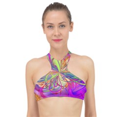 Rainbow Painting Pattern 4 High Neck Bikini Top by DinkovaArt