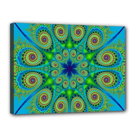 Peacock Mandala Kaleidoscope Arabesque Pattern Canvas 16  X 12  (stretched) by SpinnyChairDesigns