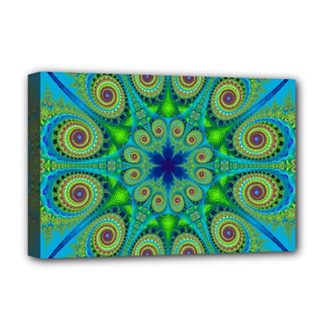 Peacock Mandala Kaleidoscope Arabesque Pattern Deluxe Canvas 18  X 12  (stretched) by SpinnyChairDesigns