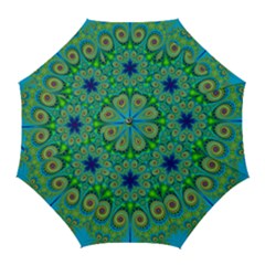 Peacock Mandala Kaleidoscope Arabesque Pattern Golf Umbrellas by SpinnyChairDesigns