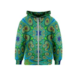 Peacock Mandala Kaleidoscope Arabesque Pattern Kids  Zipper Hoodie by SpinnyChairDesigns