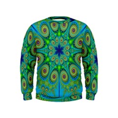 Peacock Mandala Kaleidoscope Arabesque Pattern Kids  Sweatshirt by SpinnyChairDesigns