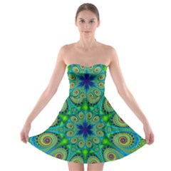 Peacock Mandala Kaleidoscope Arabesque Pattern Strapless Bra Top Dress by SpinnyChairDesigns