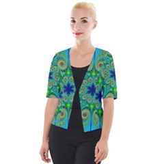 Peacock Mandala Kaleidoscope Arabesque Pattern Cropped Button Cardigan by SpinnyChairDesigns