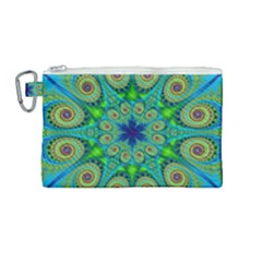 Peacock Mandala Kaleidoscope Arabesque Pattern Canvas Cosmetic Bag (medium) by SpinnyChairDesigns