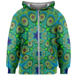 Peacock Mandala Kaleidoscope Arabesque Pattern Kids  Zipper Hoodie Without Drawstring by SpinnyChairDesigns