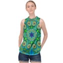 Peacock Mandala Kaleidoscope Arabesque Pattern High Neck Satin Top View1