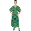 Peacock Mandala Kaleidoscope Arabesque Pattern V-Neck Boho Style Maxi Dress View1