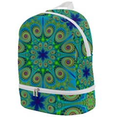 Peacock Mandala Kaleidoscope Arabesque Pattern Zip Bottom Backpack by SpinnyChairDesigns