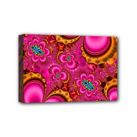 Abstract Pink Gold Floral Print Pattern Mini Canvas 6  X 4  (stretched) by SpinnyChairDesigns