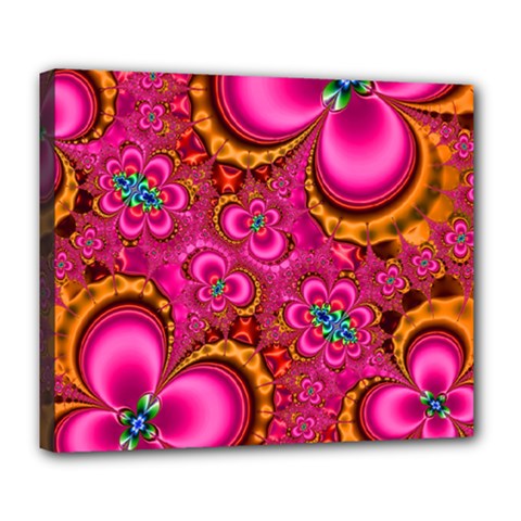 Abstract Pink Gold Floral Print Pattern Deluxe Canvas 24  X 20  (stretched) by SpinnyChairDesigns