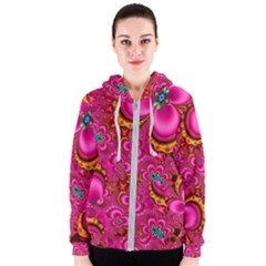 Abstract Pink Gold Floral Print Pattern Women s Zipper Hoodie by SpinnyChairDesigns