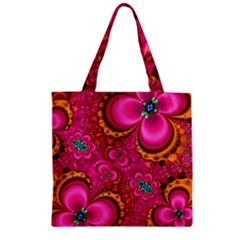 Abstract Pink Gold Floral Print Pattern Zipper Grocery Tote Bag by SpinnyChairDesigns