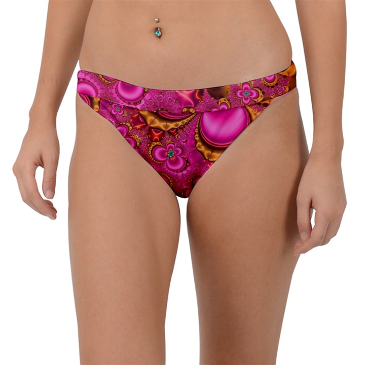 Abstract Pink Gold Floral Print Pattern Band Bikini Bottom