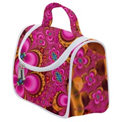 Abstract Pink Gold Floral Print Pattern Satchel Handbag by SpinnyChairDesigns